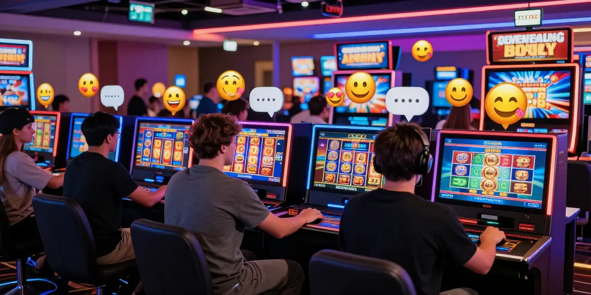 Engaging online casino scene with players enjoying non UK slots, vibrant atmosphere, and exciting bonuses.