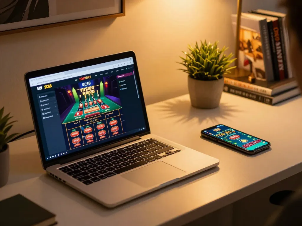 Experience thrilling online gaming at SC 88 with a stylish setup showcasing casino action and strategy.