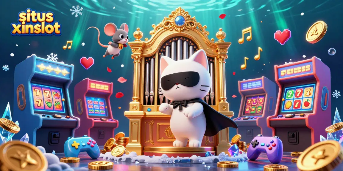 Situs xinslot illustrates dynamic slot gaming with casino-themed characters and vibrant elements.