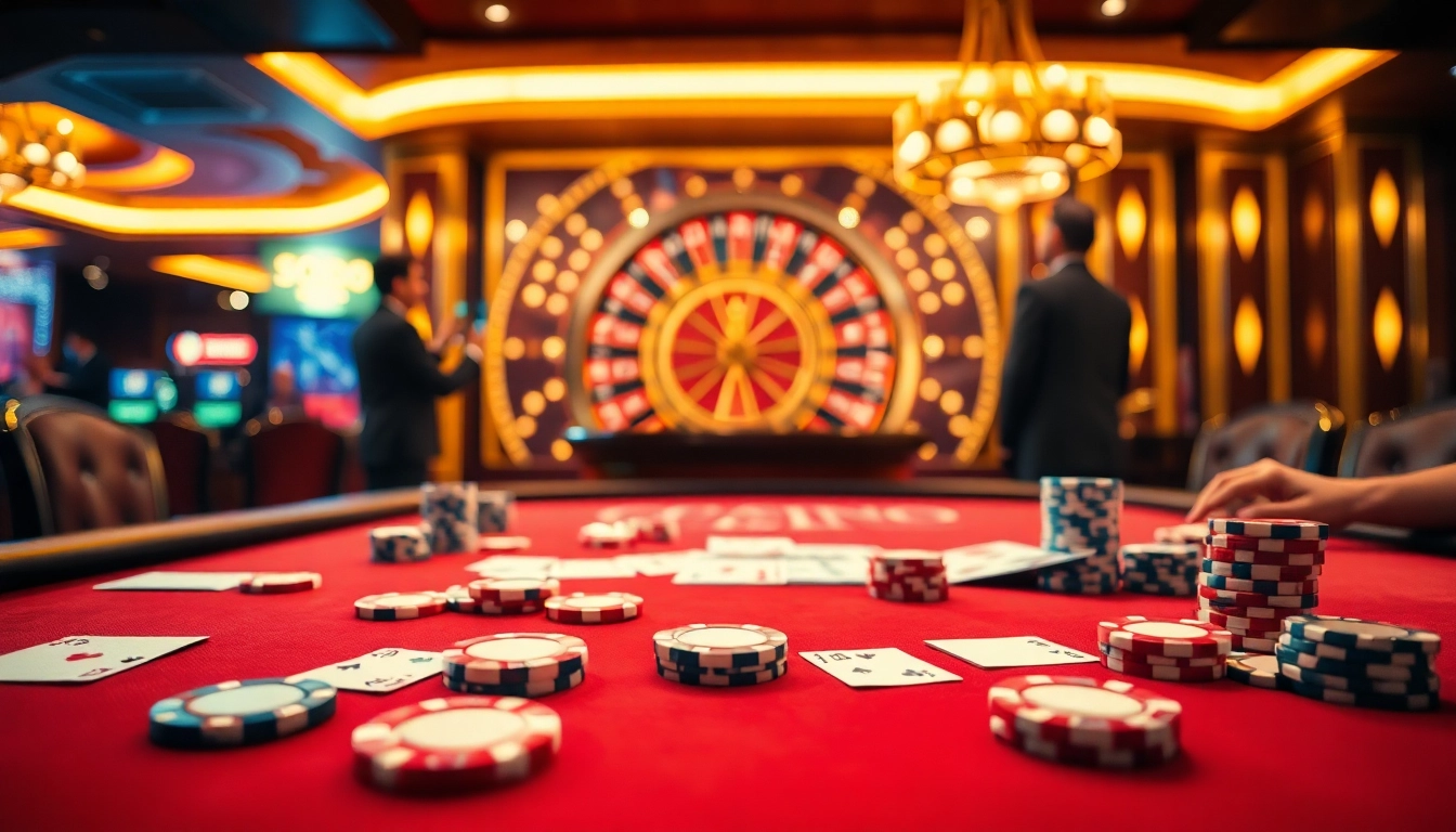 SODO CASINO poker table with vibrant chips and playing cards, showcasing an exciting gaming atmosphere.