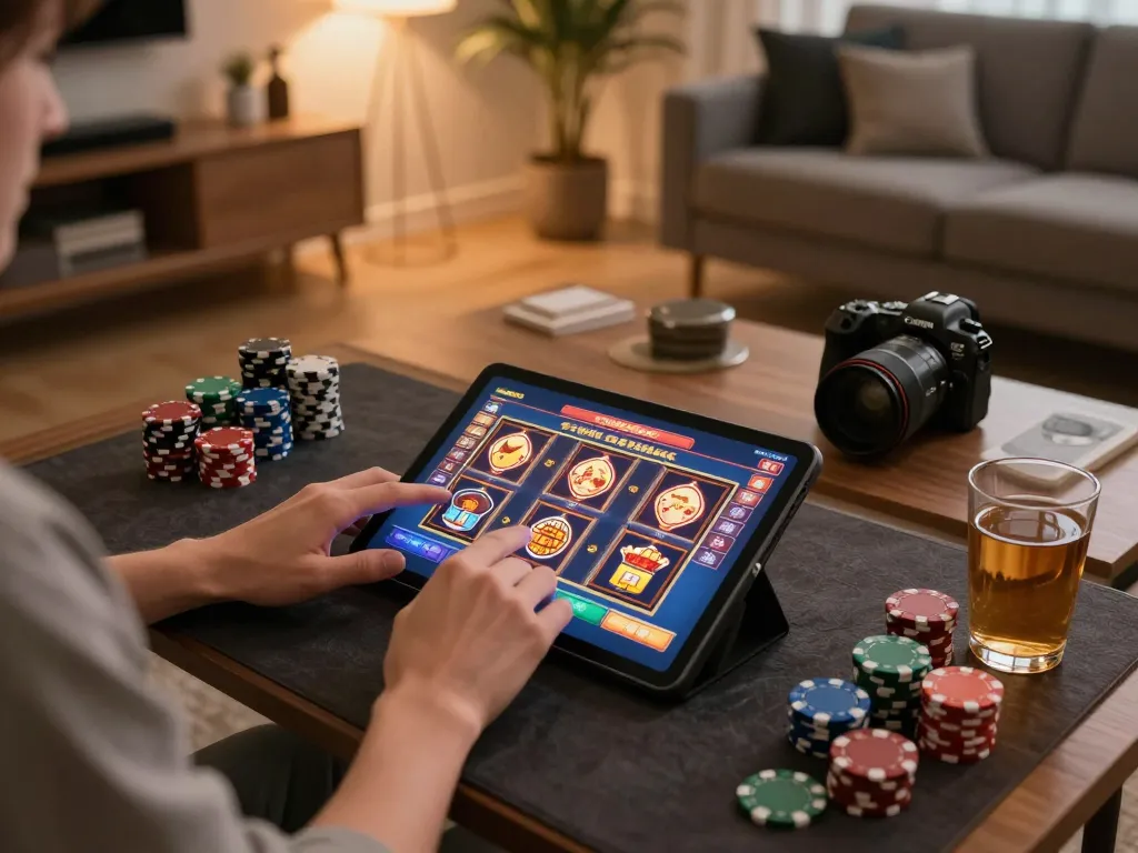 Nk88 player's engaged in online gaming session from a stylish living room setup