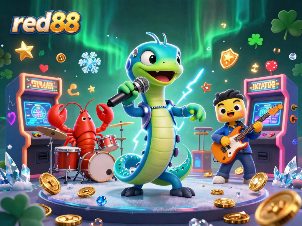 Experience the excitement of red88 in a vibrant underwater casino with electrifying characters and gaming elements.