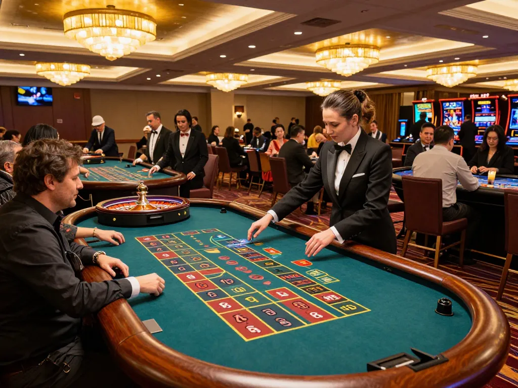 Players enjoying the excitement of tr88 roulette at a vibrant casino, capturing the thrill of the game.