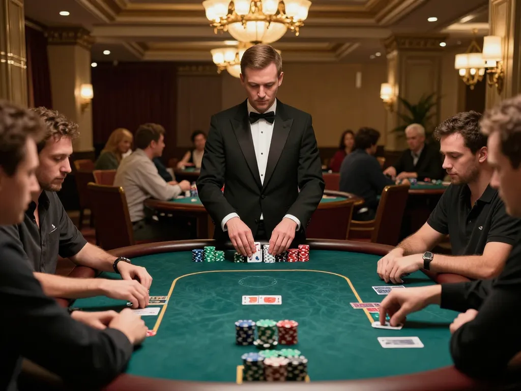 Players engaging in an exciting poker game at Tin88's luxury casino, showcasing strategy and thrill.