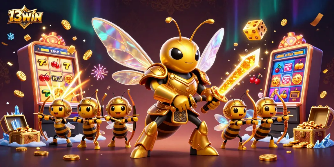 Experience the excitement of 13WIN with a vibrant 3D illustration of casino action packed with jackpots and winning symbols.
