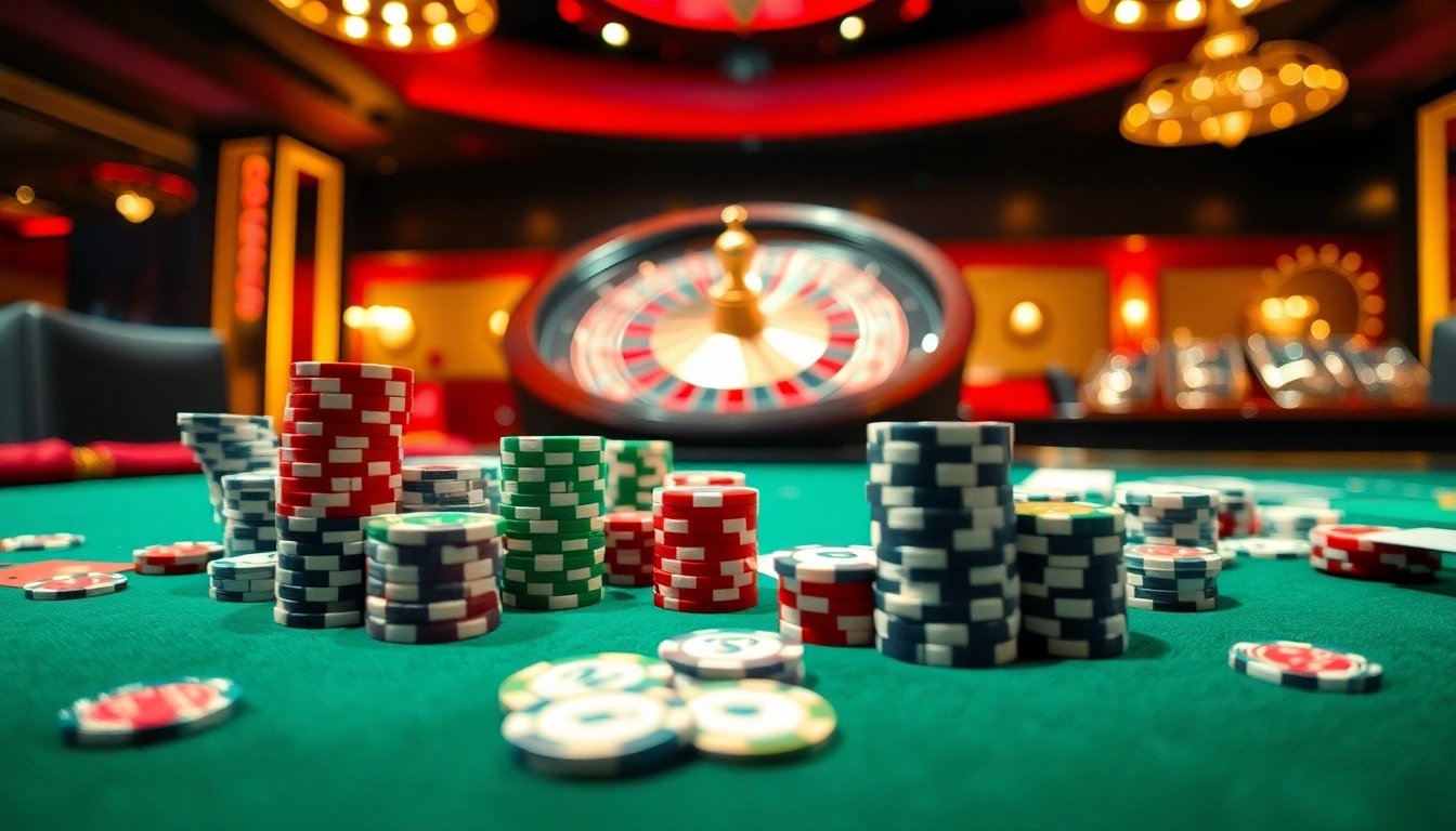 Experience thrilling gaming at https://xx88.pro/ with an elegant casino table showcasing vibrant poker chips and cards.