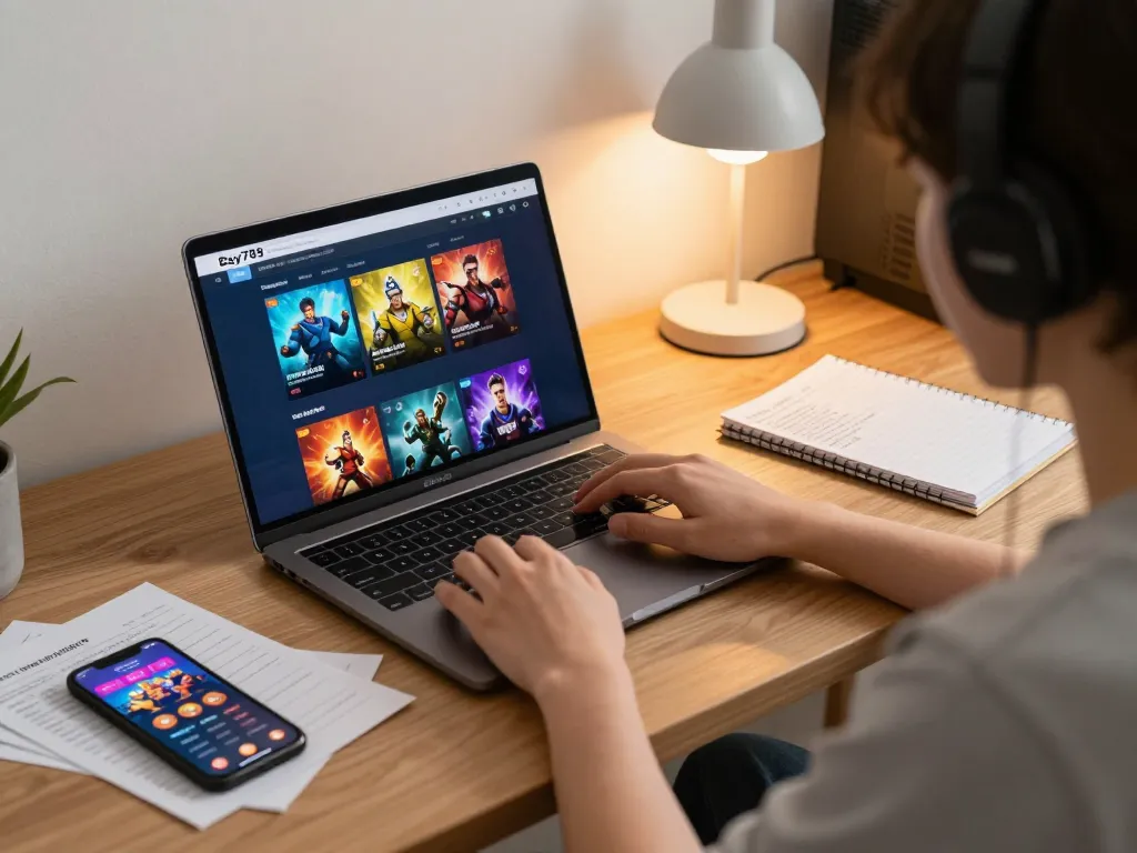 Engaging gameplay experience at Bay789 online casino with vibrant gaming interface and comfortable home setup.