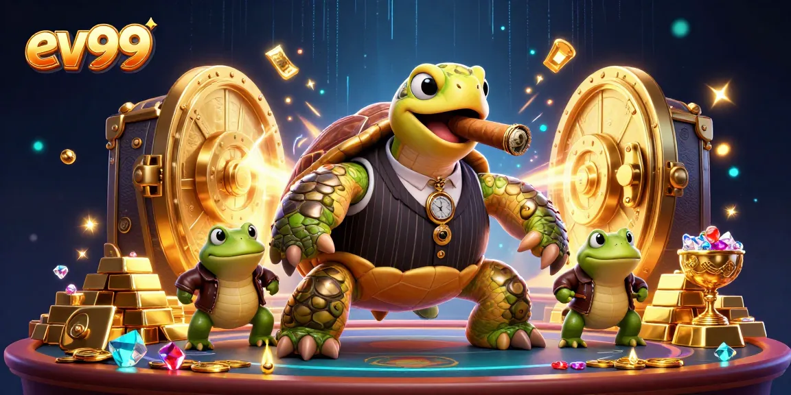 Experience thrilling gaming action at ev99 with a mobster turtle and vibrant casino scene.