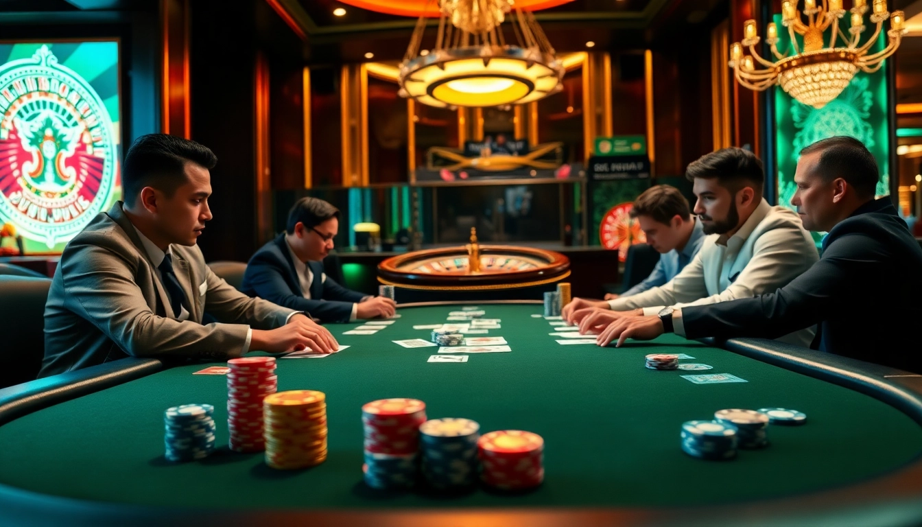 Experience high-stakes gambling with VaoluoiTV at an elegant casino poker table.