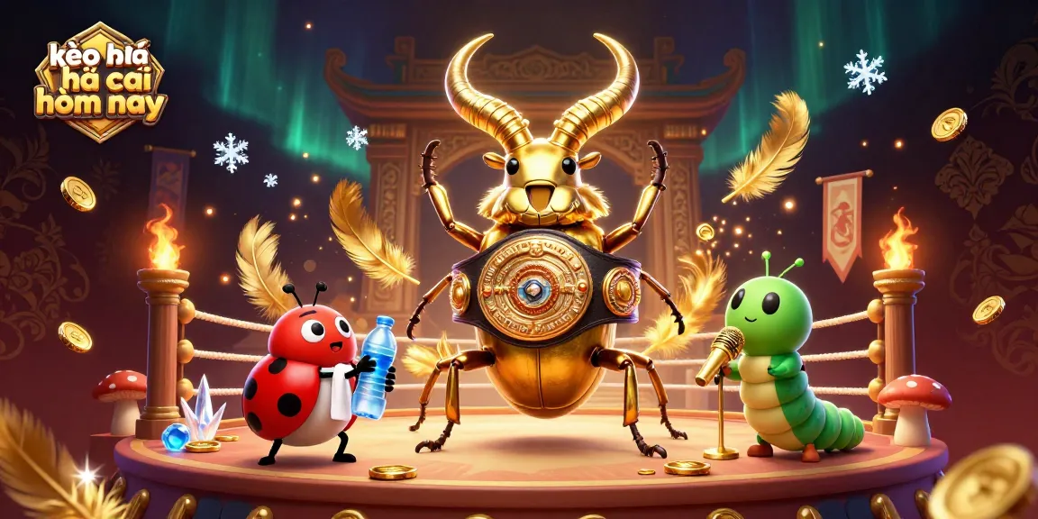 Bet on kèo nhà cái hôm nay with exciting scenes featuring giant beetles and sports elements.