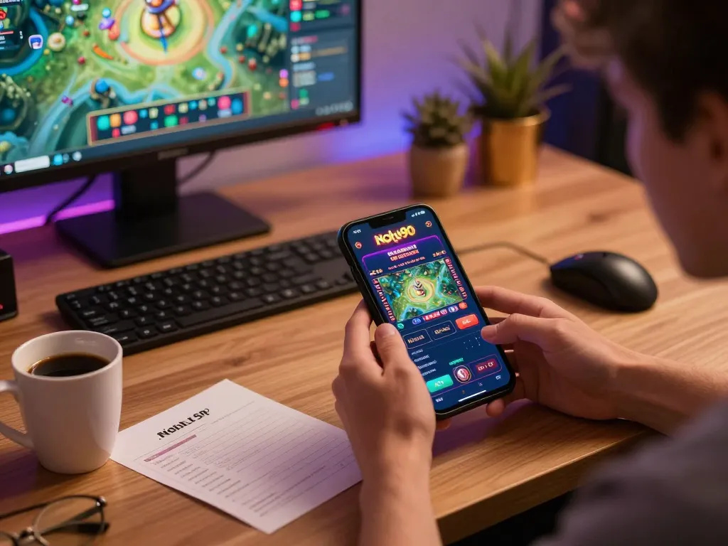 Nohu90 user enjoying a mobile casino game session with strategic insights at hand