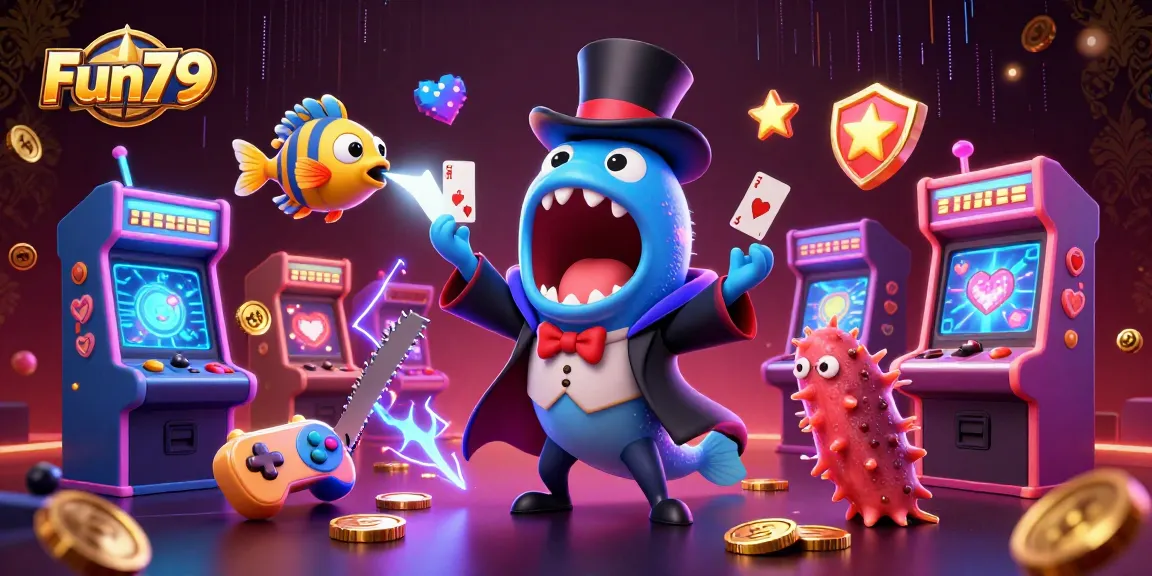 Engage in thrilling gameplay with Fun79 as an anglerfish assists an eel in magical card tricks.