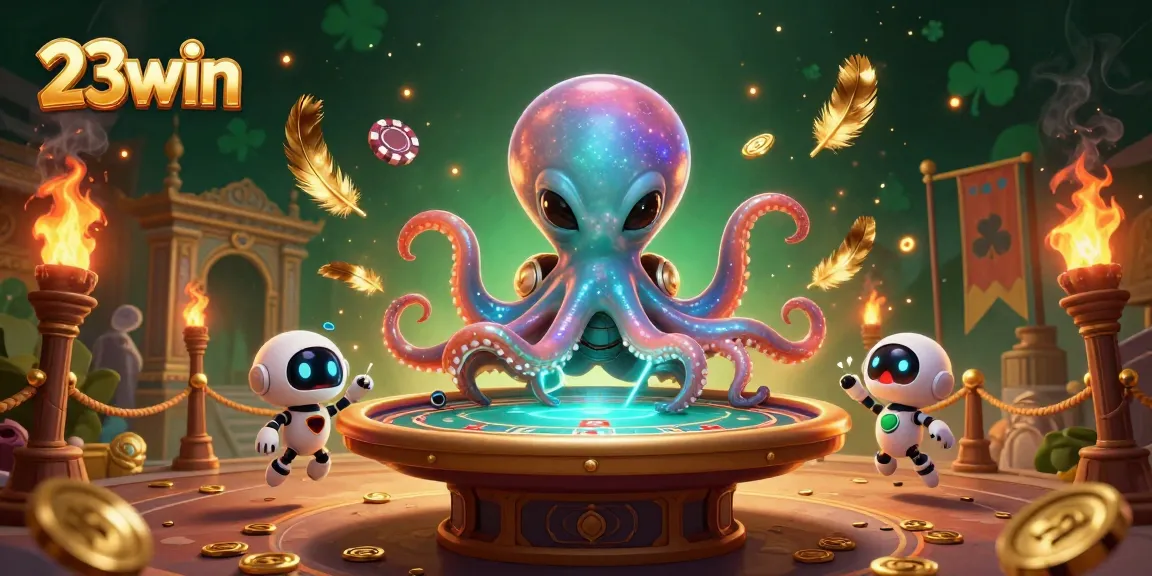 Join the fun at 23win, where alien octopus deals cards at a thrilling poker table!