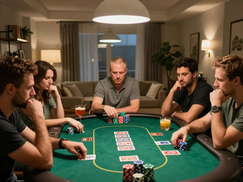 Engaging poker game night featuring players at the table enjoying a 23WIN session.