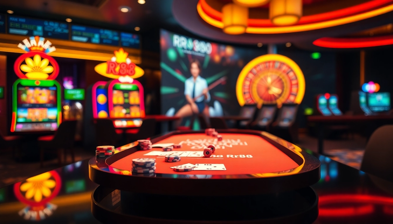 Players engaging in exhilarating games at RR88's modern online casino with vibrant energy.