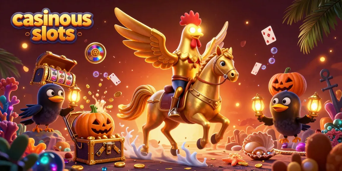 Spin the casinous slots with animated golden rooster and vibrant casino elements.