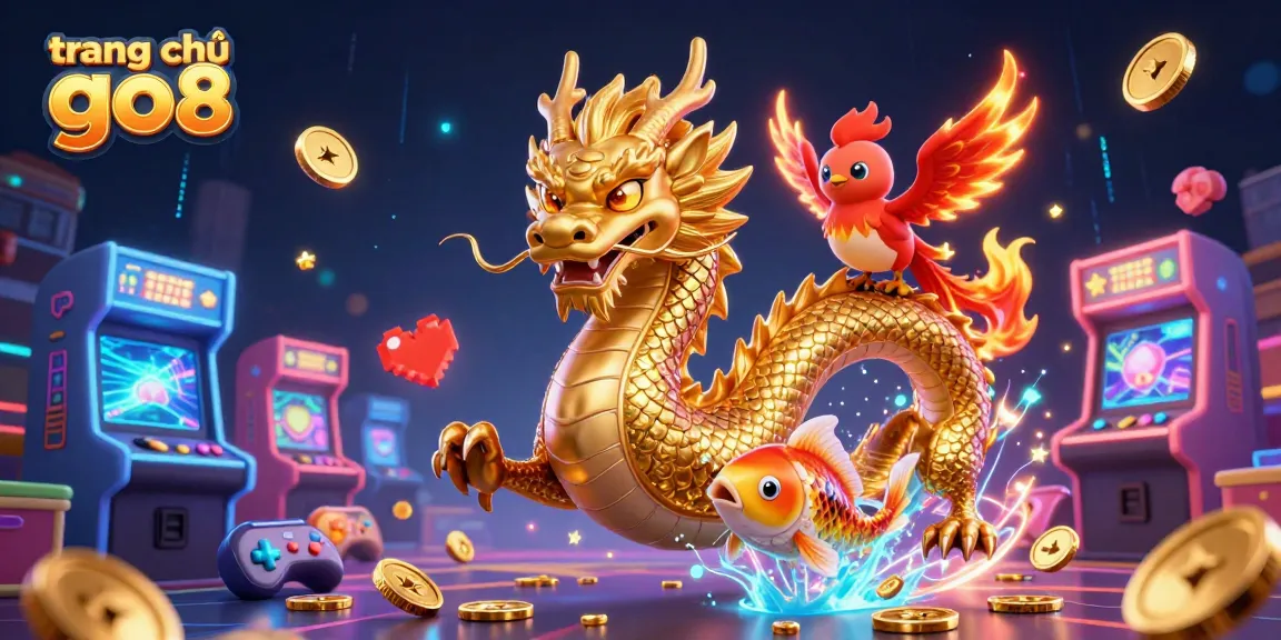 Experience thrilling action at trang chủ go8 with iconic dragon and phoenix, vibrant casino elements.