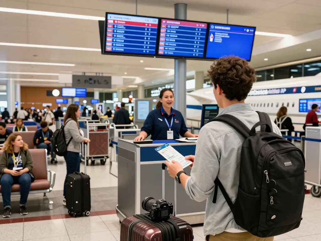 Passenger preparing for American Airlines flight on new Boeing 787-9P, showcasing excitement and link 789P at the airport.