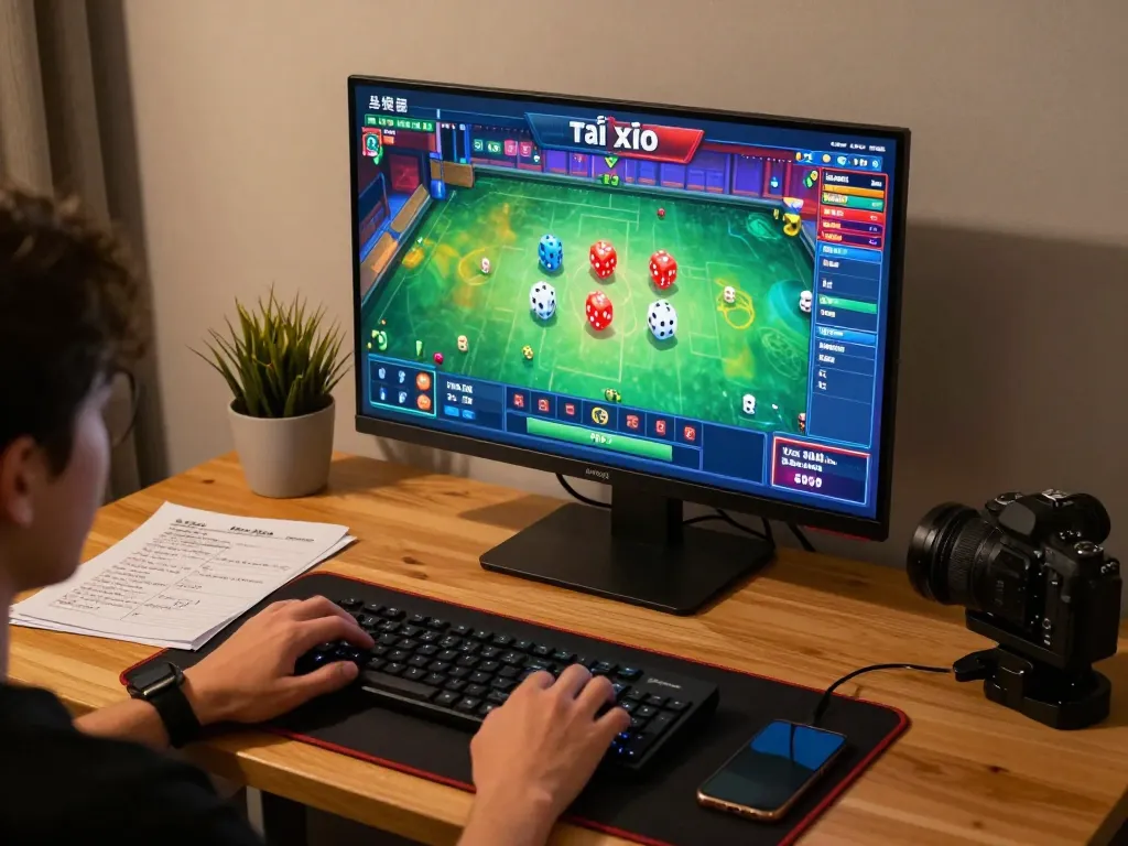 Engaging gameplay in game tài xỉu at a home gaming setup displaying colorful graphics and strategies.
