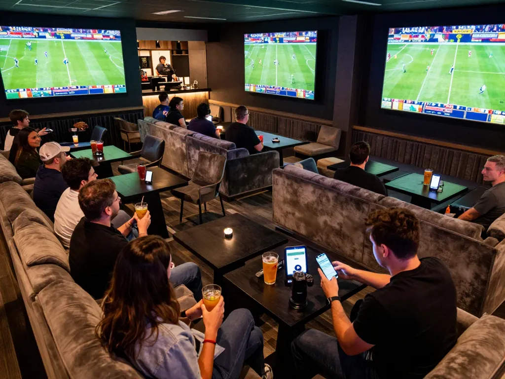 Fans engaging in football sports betting at a luxurious lounge with excitement and enthusiasm
