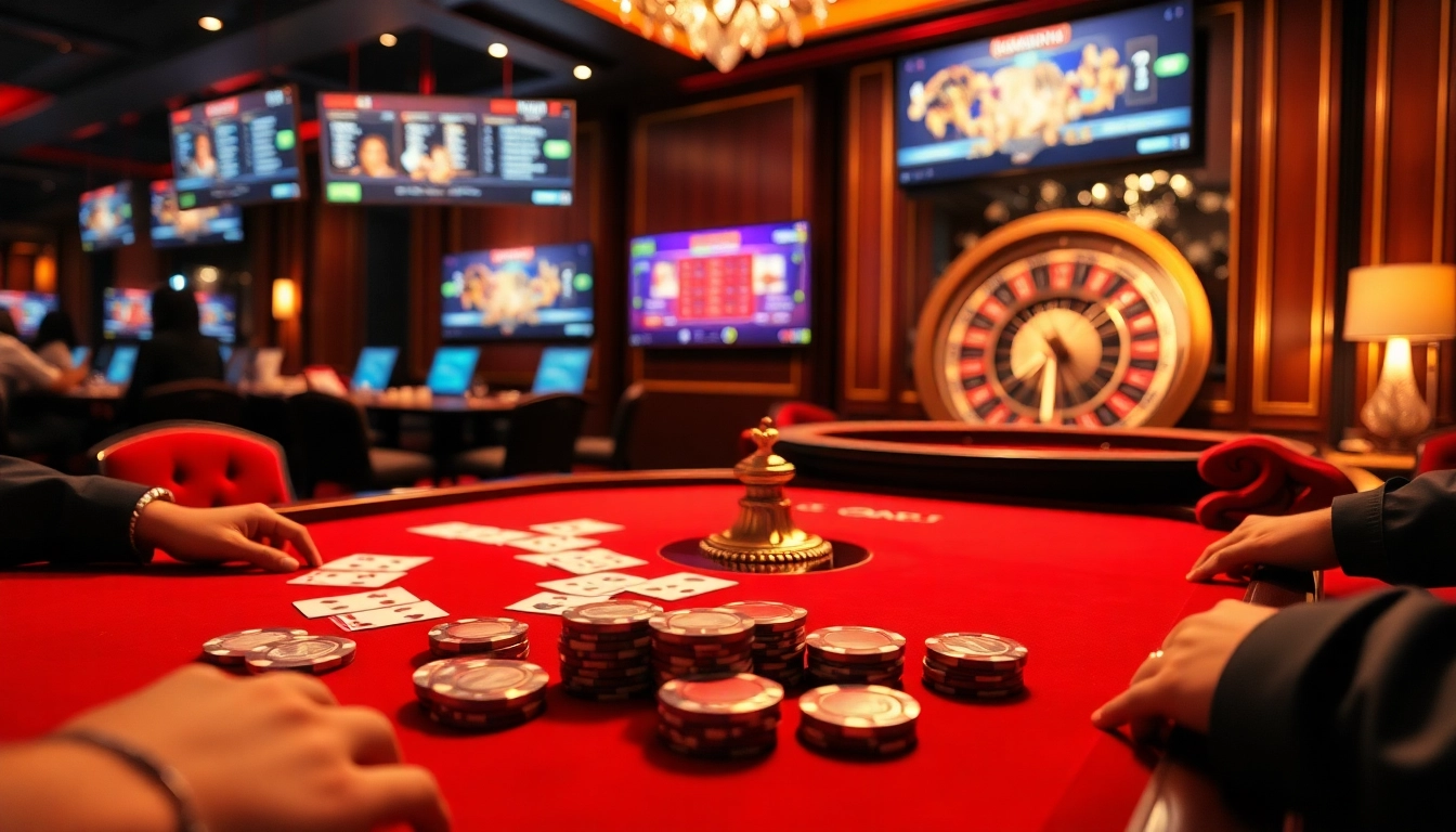Join thrilling poker action at https://open88.bid/, featuring a luxurious casino poker table and vibrant casino elements.