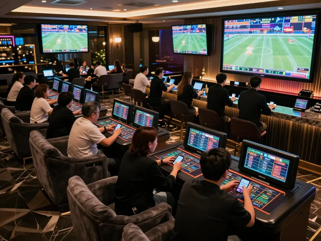 Experience dynamic sports betting excitement at tg88 with patrons engaging on multiple screens