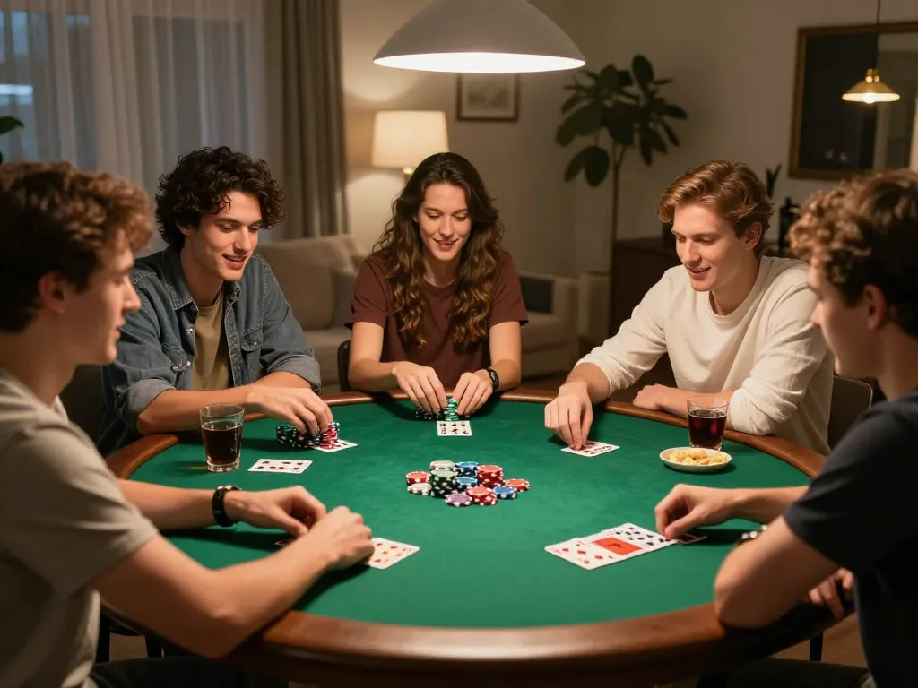 Những quân bài và chip trong một đêm chơi game tại nhà, có Link 12bet dành cho những người đam mê poker.