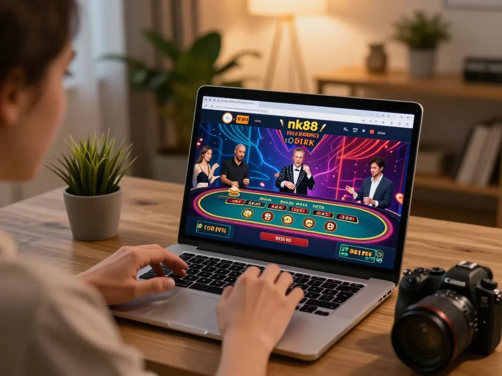Engaging user gambling on nk88 app with live dealer in a cozy home setting