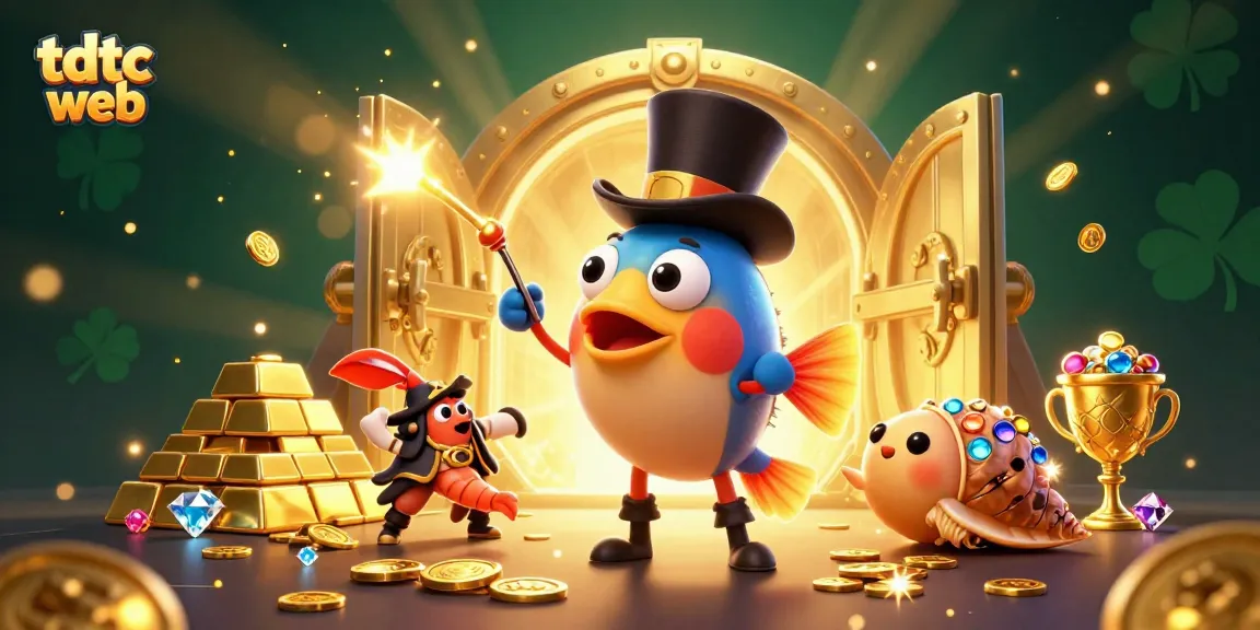 Engage with tdtc web's thrilling underwater casino, featuring dynamic characters and treasure-filled scene.