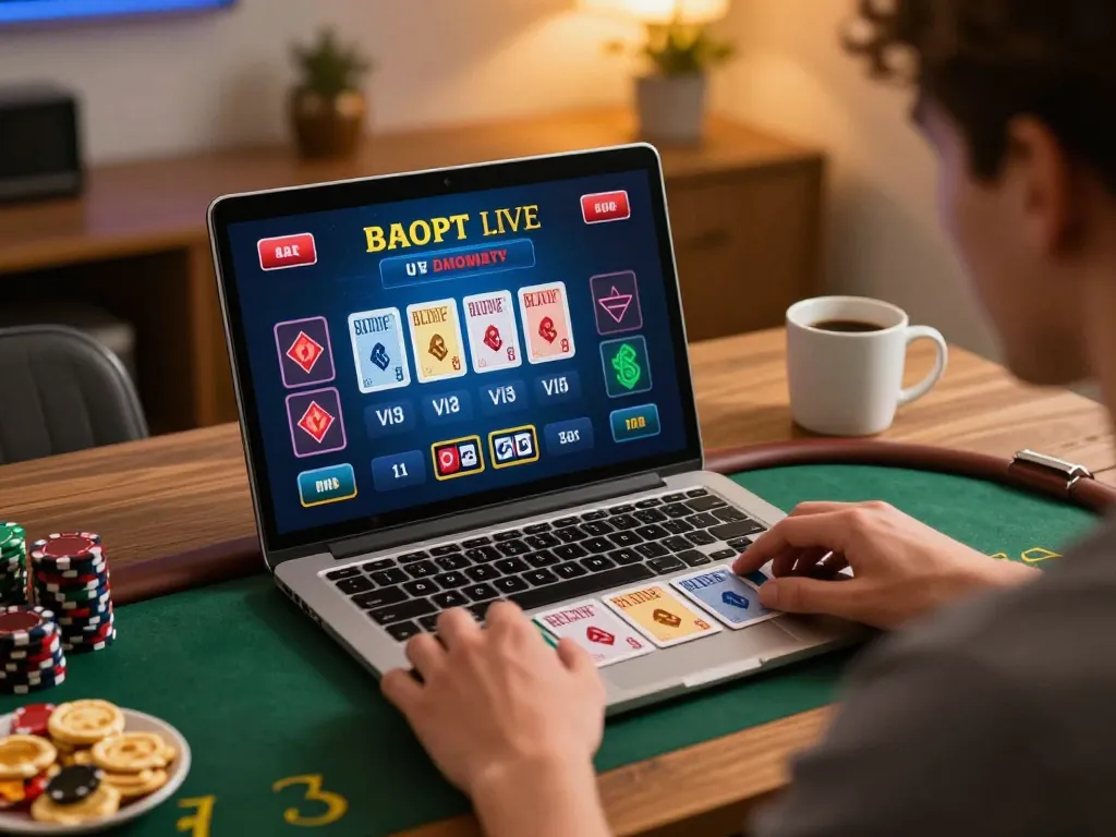 Player enjoying a live dealer blackjack game at home on kkwin's platform, highlighting online gambling excitement.