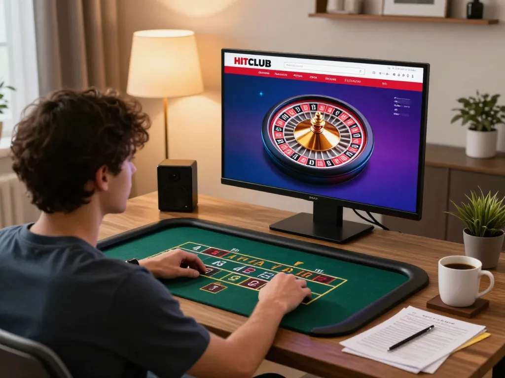 Engaging in live dealer gaming on HITCLUB web features player focused on roulette.