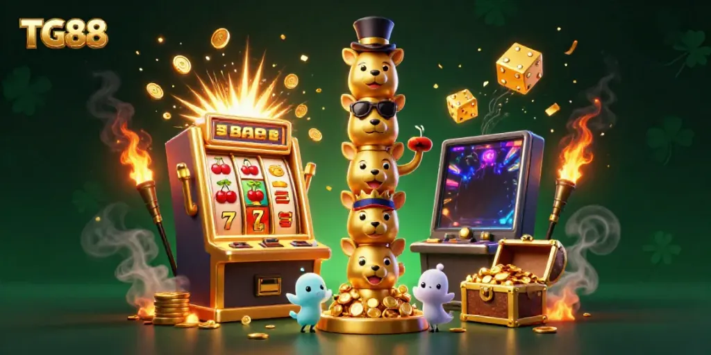 Engage in thrilling gameplay at TG88 with vibrant casino elements and lively characters.