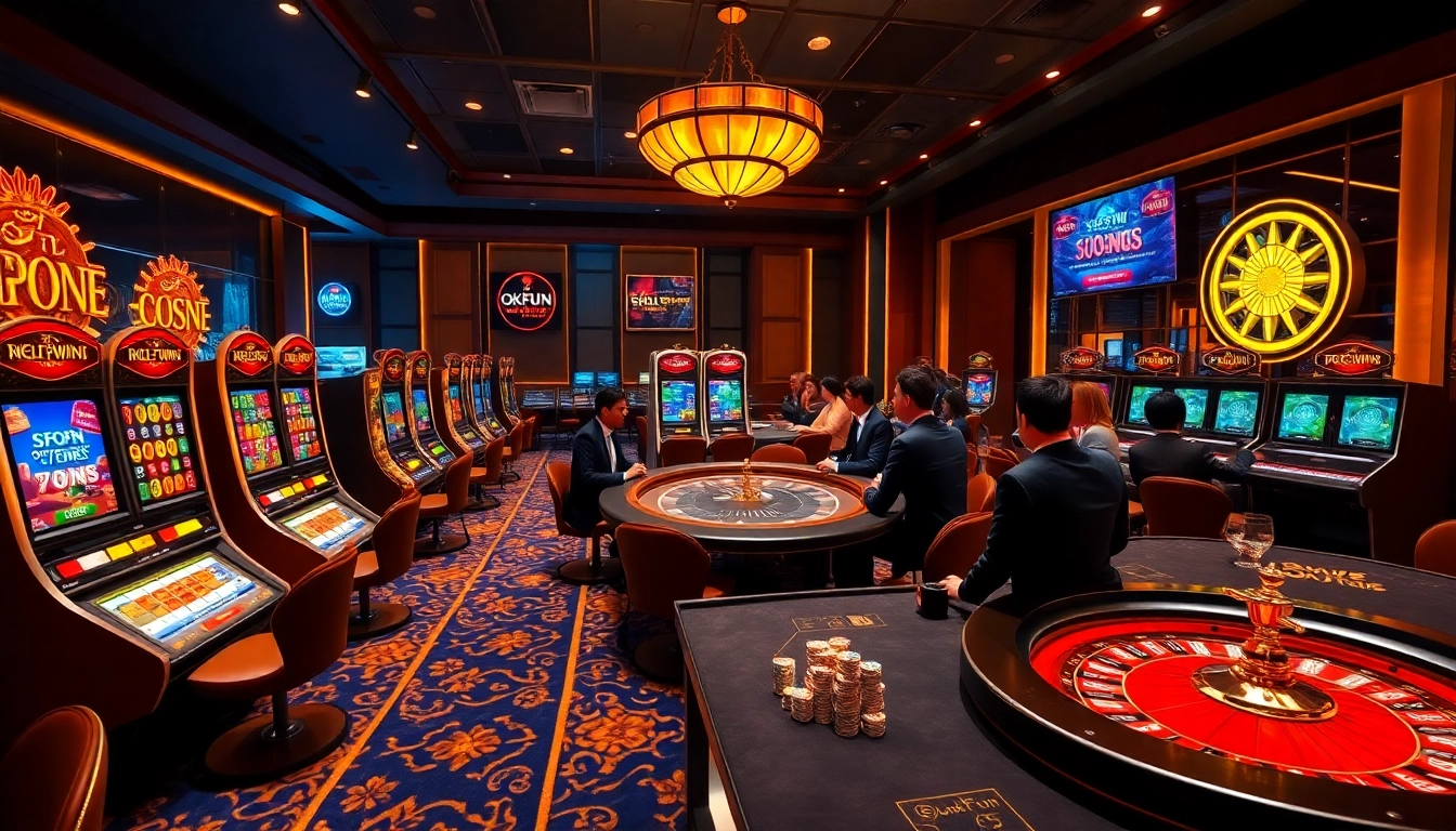 Experience thrilling gameplay at okfun casino with vibrant slot machines and poker tables.