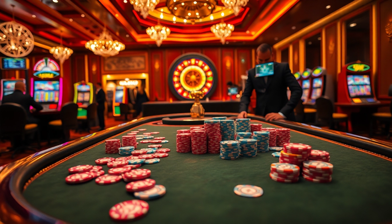 Experience high-stakes excitement at the 789p casino table with vibrant poker chips and roulette.