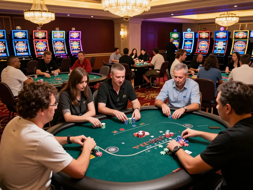 Players engaging in strategic poker gameplay at fly888x casino, showcasing excitement and atmosphere