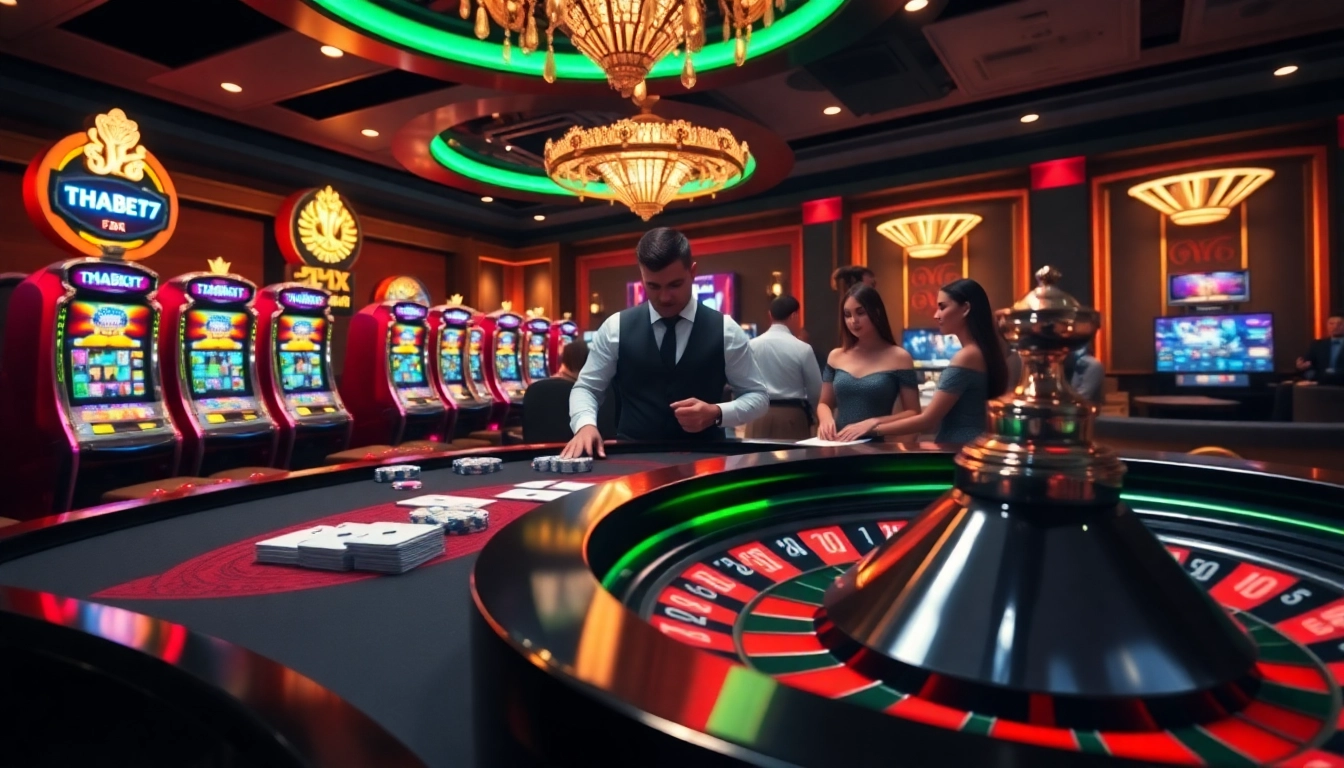 Experience thrilling gameplay at Thabet77 with exciting casino tables and vibrant slot machines.
