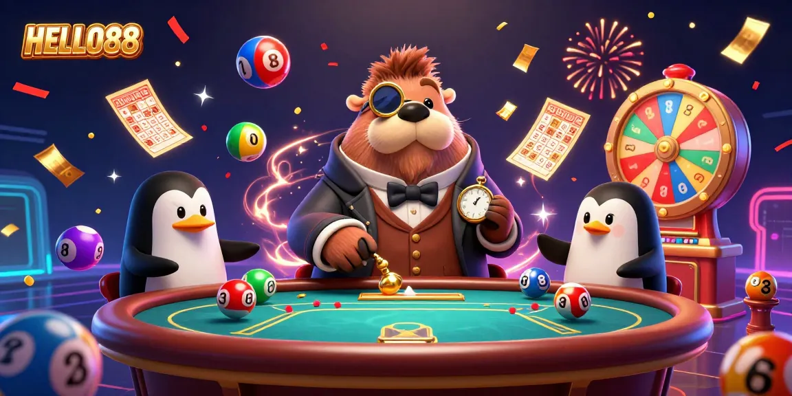 Win big with HELLO88 in this vibrant underwater casino scene filled with colorful lottery elements.