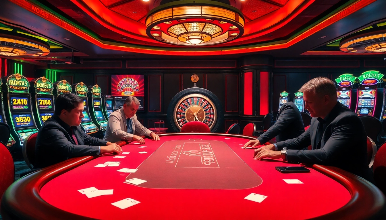 Exciting casino scene showcasing the thrill of win678 home with poker and roulette.