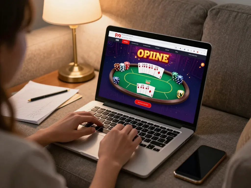 S666 player enjoying online poker game with strategic notes in cozy home setting