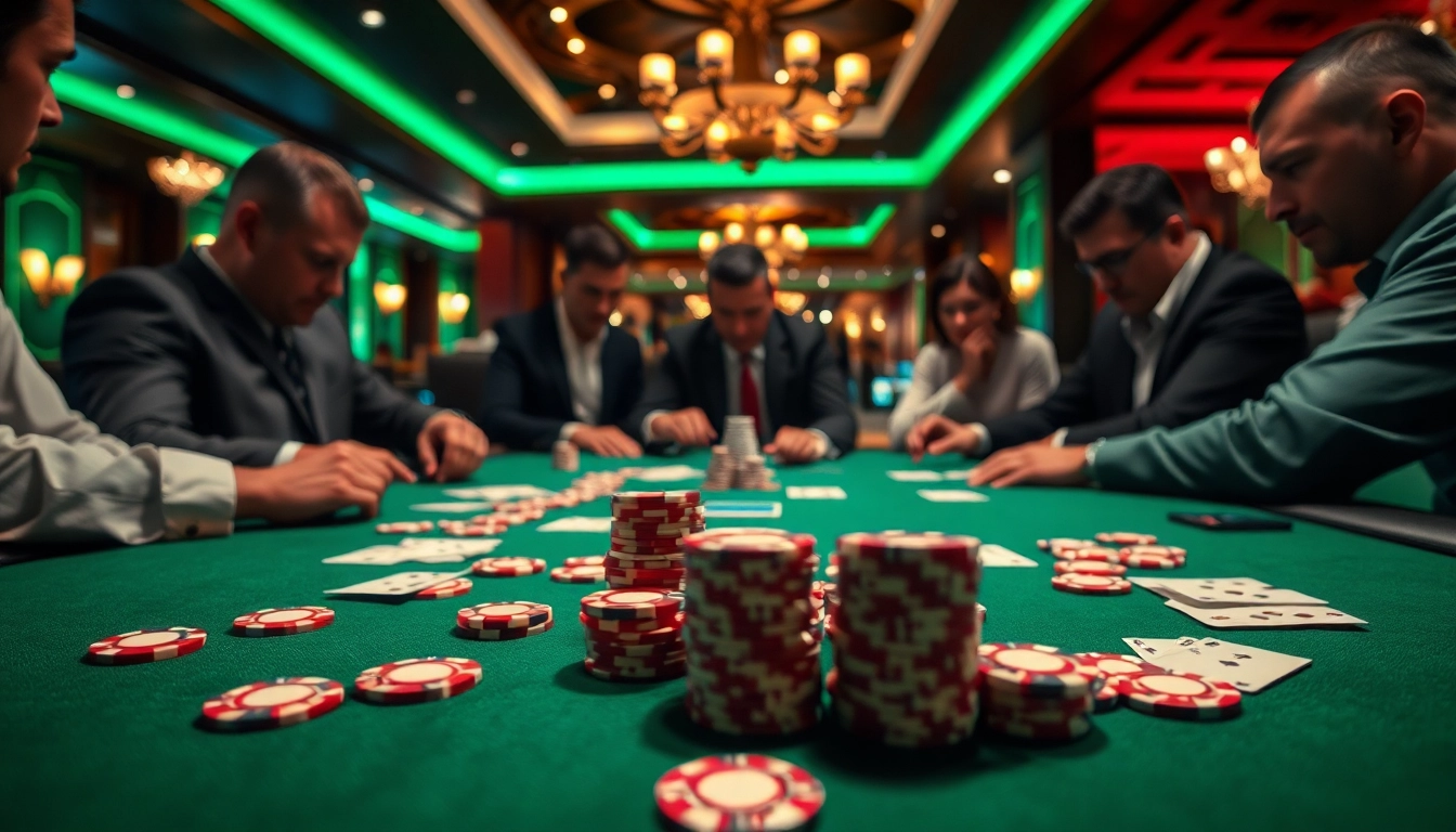 Experience high-stakes excitement at RR88 casino with intense poker gameplay and vibrant chips.