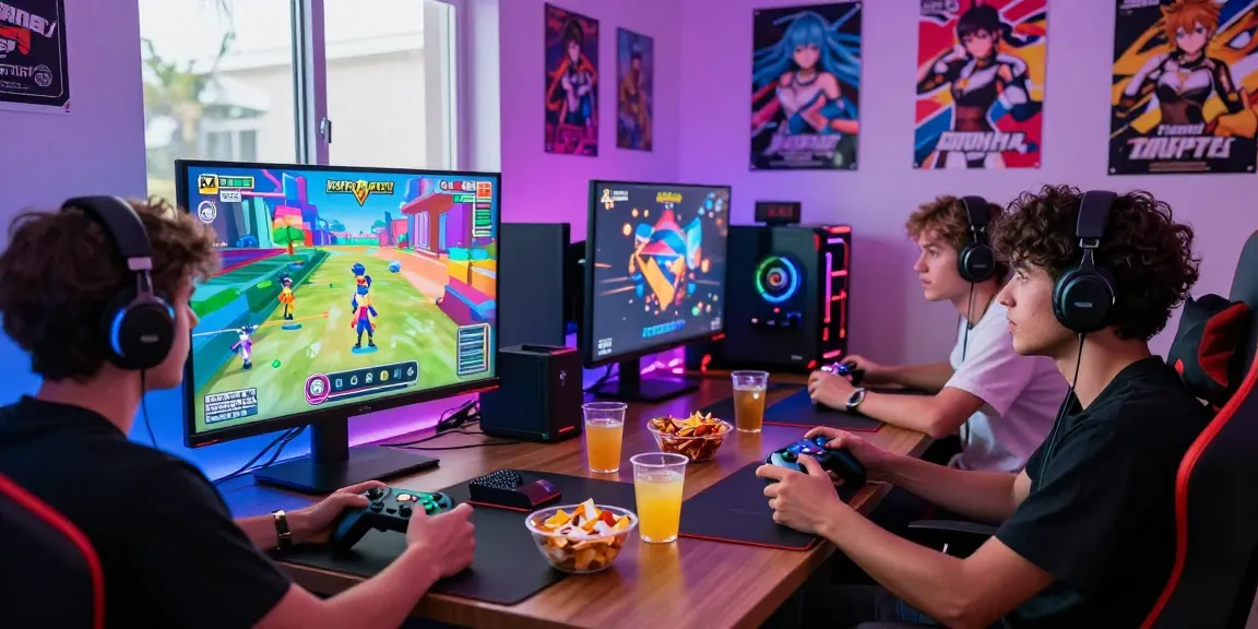 Gamers enjoying free ecchi games in a vibrant gaming setup, showcasing enthusiasm and immersive atmosphere.