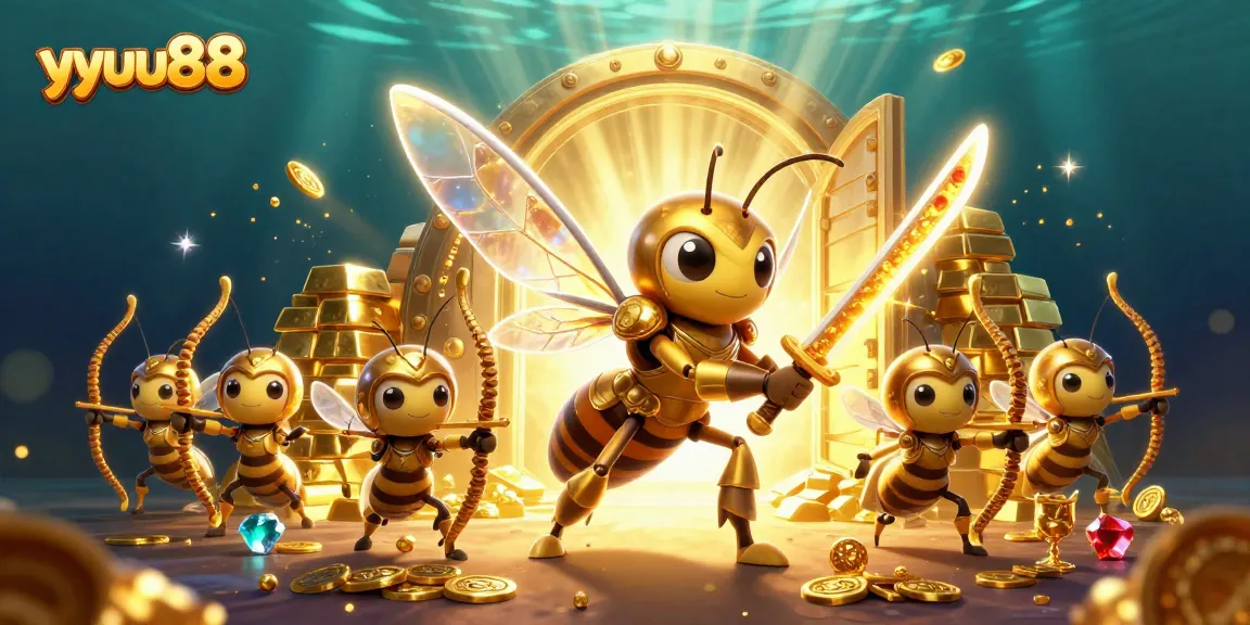 yyuu88 engages players with a captivating 3D casino illustration featuring treasure and dynamic characters.
