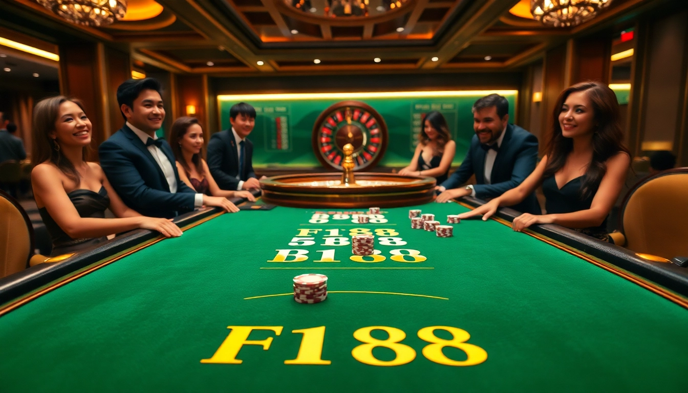 F168 players engaging in an exciting poker game at a luxurious casino table.