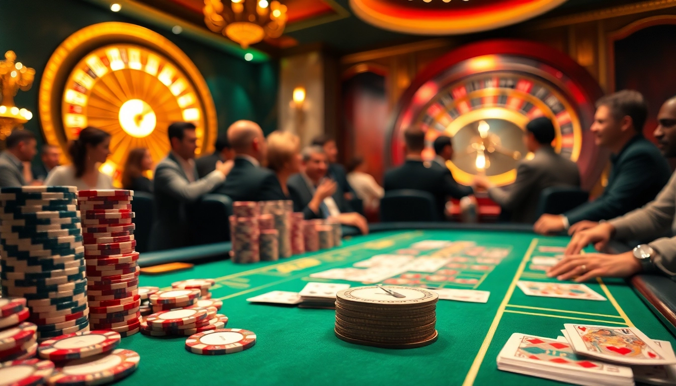 Sunwin casino scene showcasing engaged players at a vibrant poker table with chips and cards.