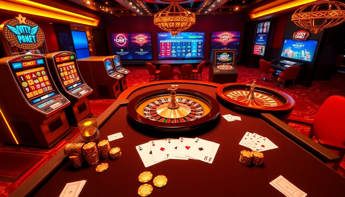 Experience thrilling gaming moments at OXBET's luxurious casino platform, featuring vibrant roulette wheels and colorful slots.