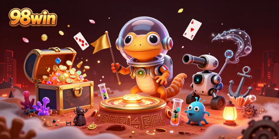 Experience the excitement of 98win with a unique 3D casino discovery scene.