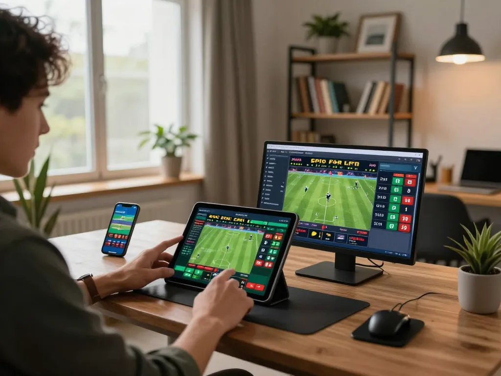 Engaged in sports betting using a tablet, identifying nhà cái uy tín for optimal betting strategies.