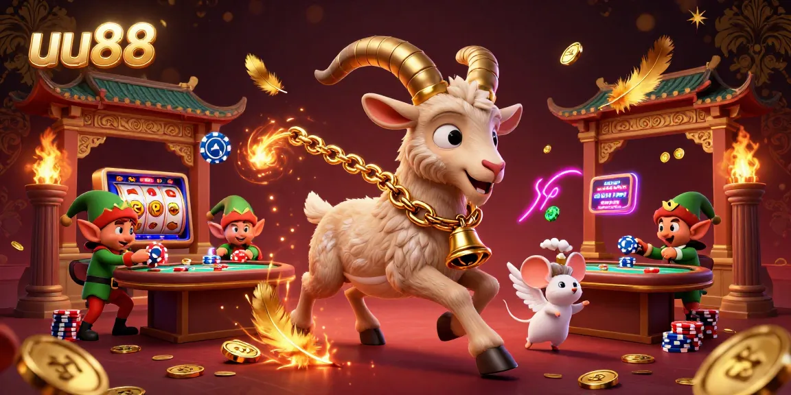 Experience the festive chaos of uu88 with a Krampus goat in a holiday-horror casino, as elf gremlins steal chips.