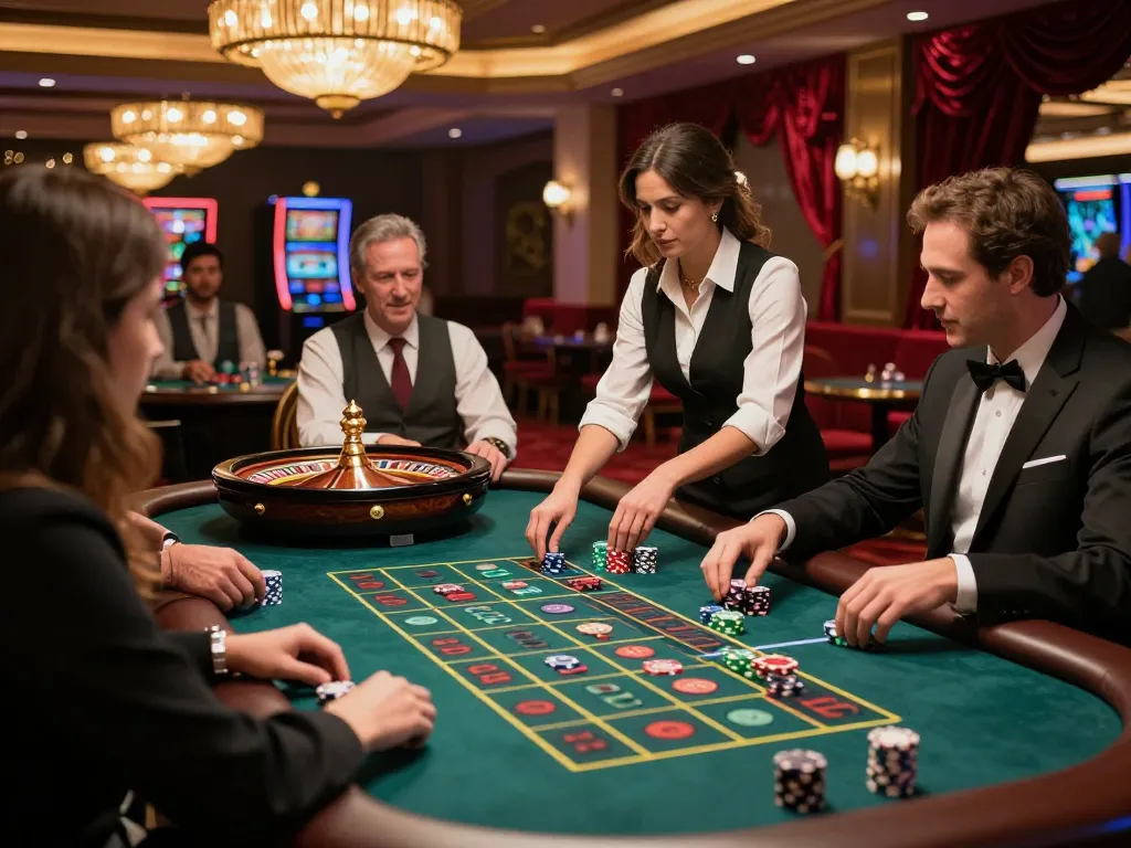 Engage in exciting roulette gameplay at 88clbgo's luxurious casino setting with players placing bets.