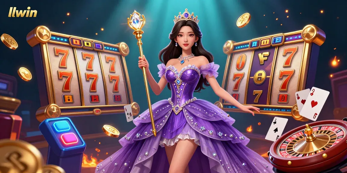 Spin and win at llwin with a vibrant 3D casino scene filled with colorful slot games and sparkling jackpot elements.